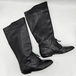 Rush Hour Tall Black Lace Pull On Leather Riding Boot Shoe Vintage Women's 5.5B
